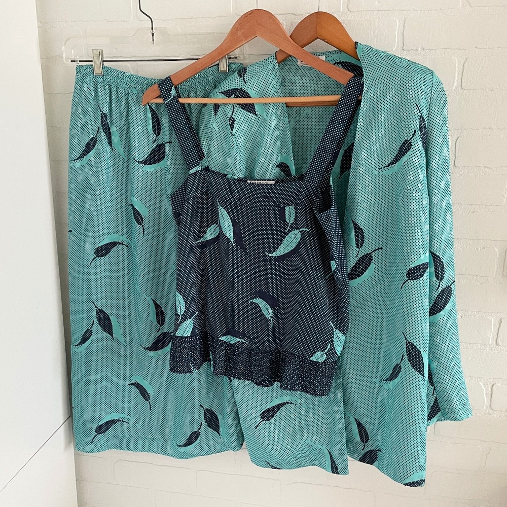 Vintage 80s Matching Set (3 pieces) Blazer Cami Midi skirt Iridescent Blue Sz S